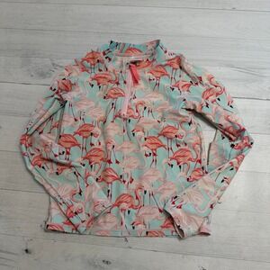 Ruffle Butts girls flamingo print rash guard top size 7